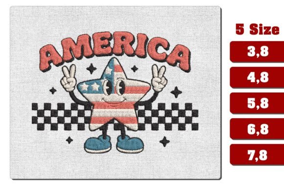 America Retro Star Patriotic Embroidery