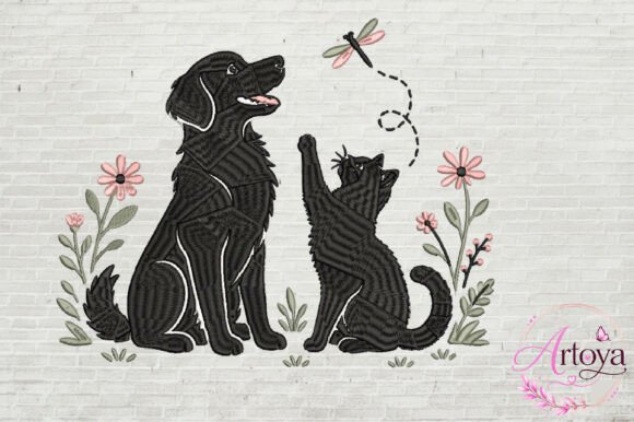 Black Dog and Cat Embroidery Design: A Pet Lover’s Dream for Personalized Gifts