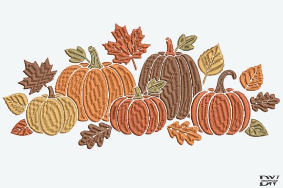 Pumpkins and Leaves Embroidery Design